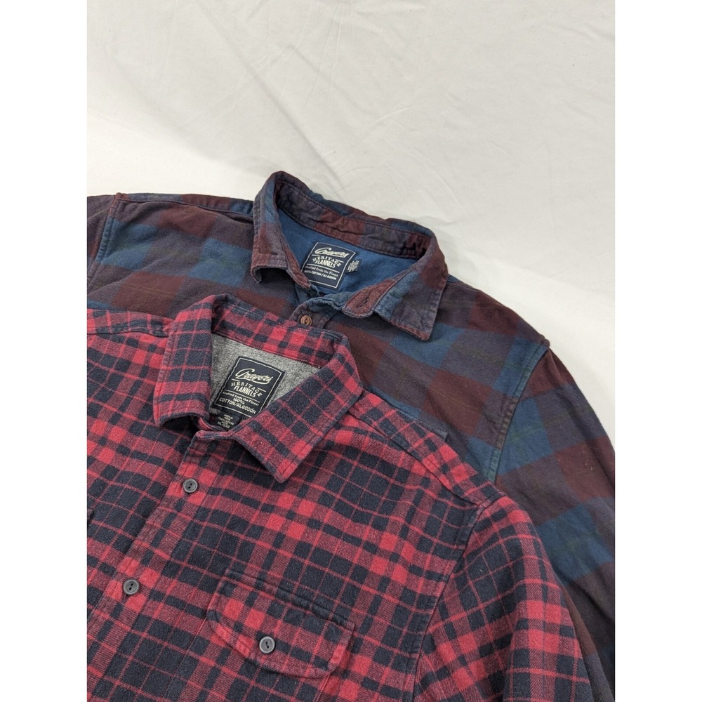 (2) Two Grayers Heritage Flannel Blue Red Button Down Shirt Buffalo Plaid XL